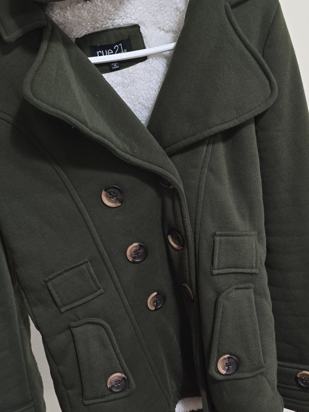 rue21 Dark Olive Green Sherpa-Lined Pea Coat / Jacket